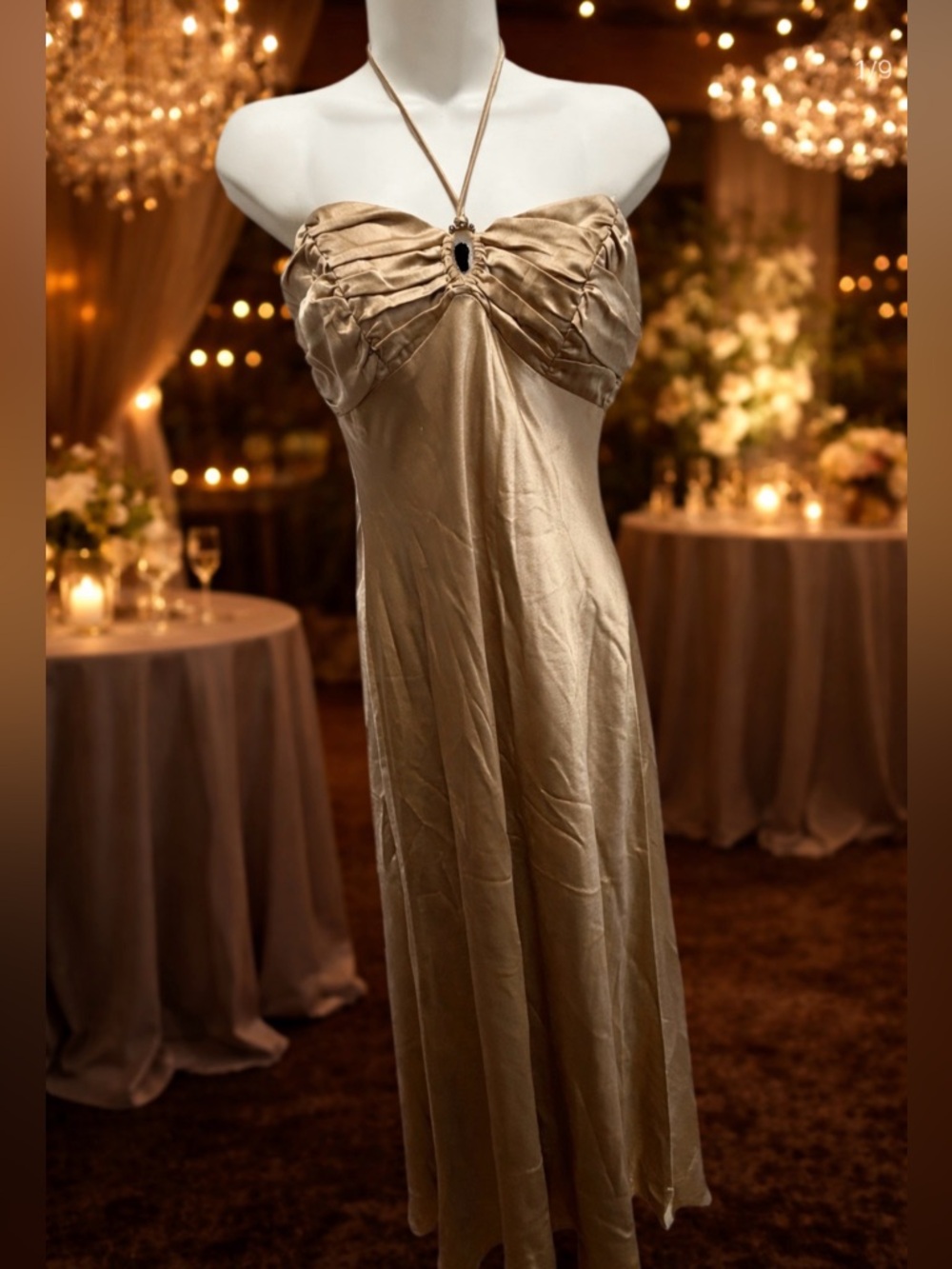 Laundry By Shelli Segal metallic cream satin gown size 2 made in the USA